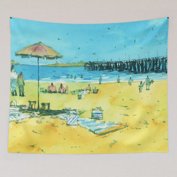 Item preview, Beach Landscape in Watercolor - Jetty/Pier Scene designed and sold by darrenyeoart.