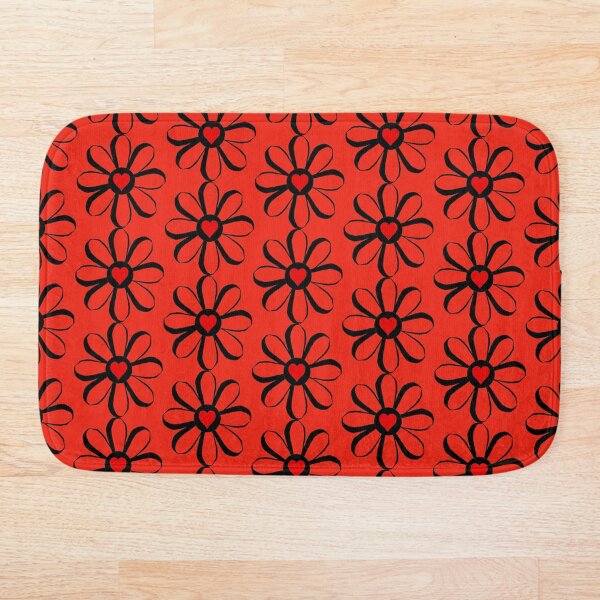 Artikelvorschau, Retro abstrakte rote und schwarze Sonnenblume mit rotem Herzen auf rotem Hintergrund entworfen und verkauft von ShajenDesigns.