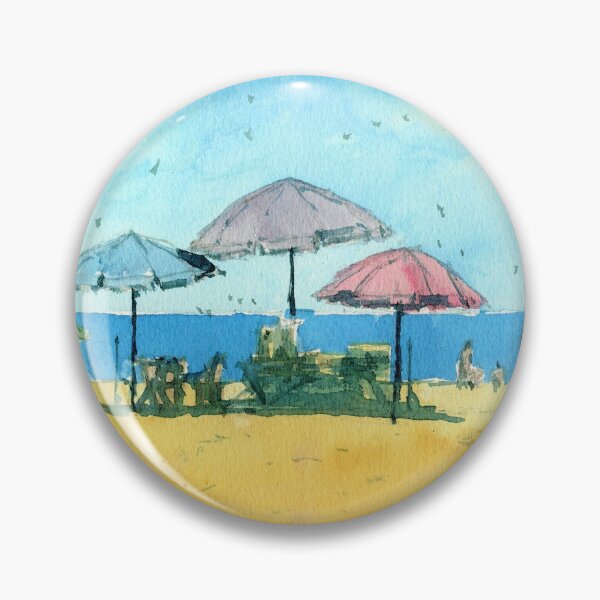 Item preview, Beach Landscape Painting in Watercolor with Umbrellas designed and sold by darrenyeoart.