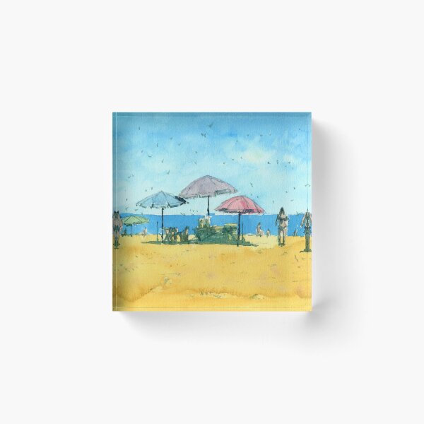 Item preview, Beach Landscape Painting in Watercolor with Umbrellas designed and sold by darrenyeoart.