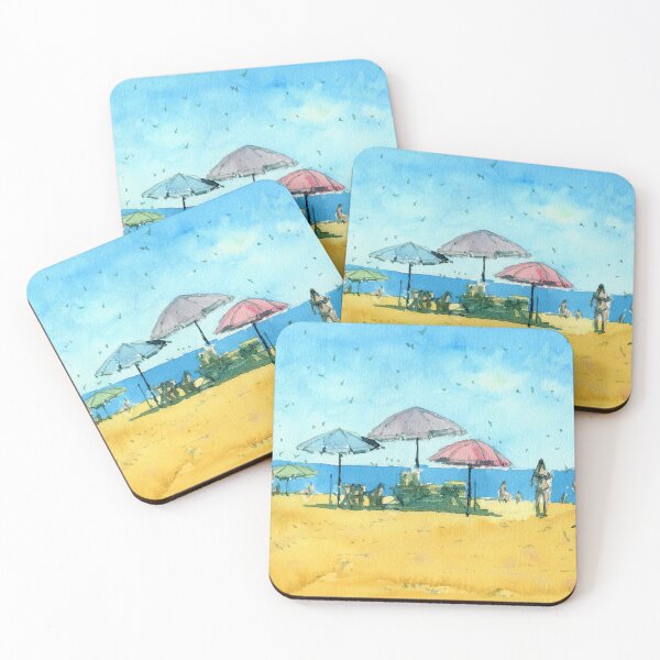 Item preview, Beach Landscape Painting in Watercolor with Umbrellas designed and sold by darrenyeoart.
