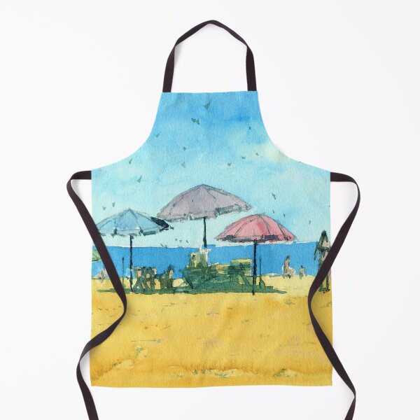 Item preview, Beach Landscape Painting in Watercolor with Umbrellas designed and sold by darrenyeoart.
