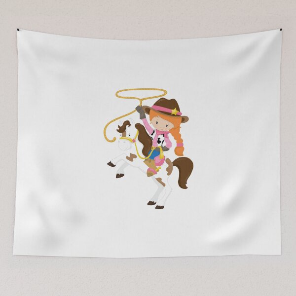 Item preview, COPPER/RED HEAD LITTLE COWGIRL ON BROWN AND WHITE HORSE designed and sold by wildwhimsical.