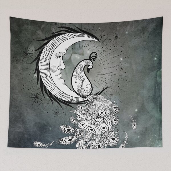 Item preview, Wonderful peacock on a moon in black and white designed and sold by nicky2342.