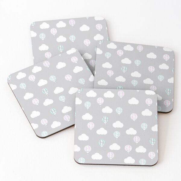Item preview, Grey with Multicoloured Hot Air Balloons and Clouds designed and sold by shadowbright.