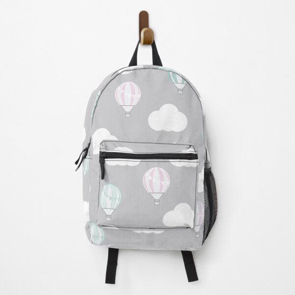 Item preview, Grey with Multicoloured Hot Air Balloons and Clouds designed and sold by shadowbright.