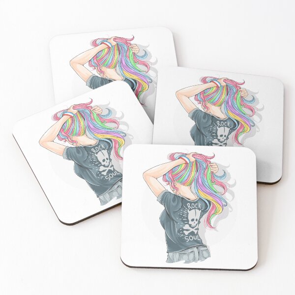 Item preview, Girl unicorn full color hair with rocker t-shirt, hard rock, music shirt designed and sold by shirt-studio.