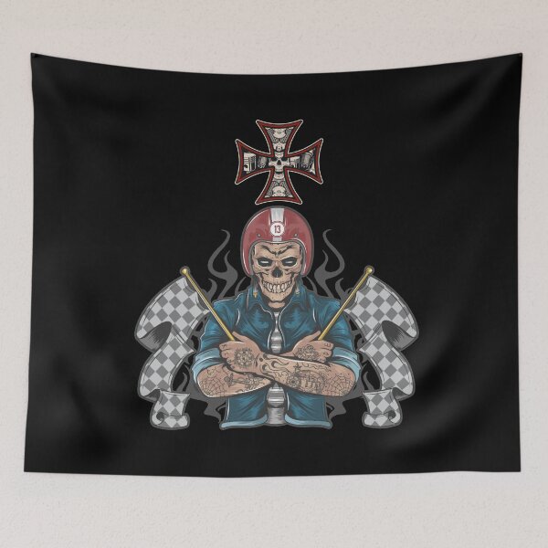 Item preview, Racing Attitude Skull Tattoo With Flag designed and sold by darknessjeff86.