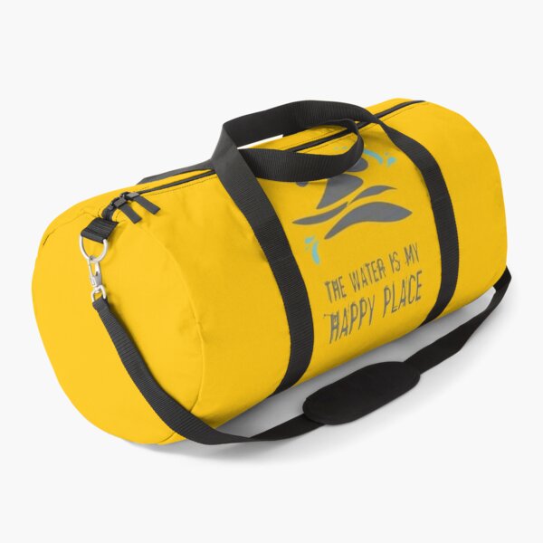 Calling all wild open water swimming, winter bathers.  The Water is my Happy Place fun design for swimmer lovers. Lemon Yellow Duffle Bag