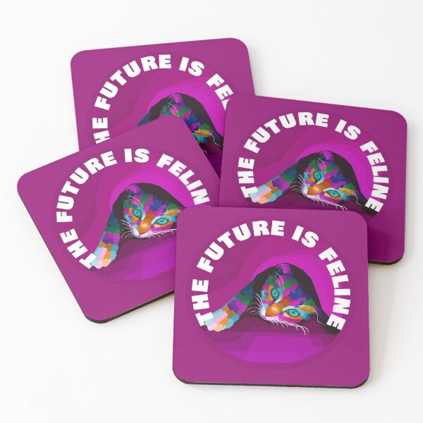 Item preview, The Future Is Feline - Rainbow Geometric Hidding Puss Cat - White on Pink designed and sold by NoMatterLab.