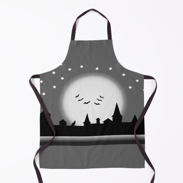 Item preview, Halloween, silhouettes of the Old Town against the background of the full moon at night and with bats flying around and scaring everybody designed and sold by helenkaiy.