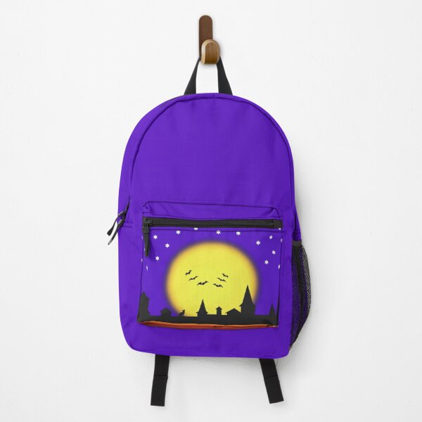 Item preview, Halloween, silhouettes of the Old Town against the background of the full moon at night and with bats flying around and scaring everybody designed and sold by helenkaiy.
