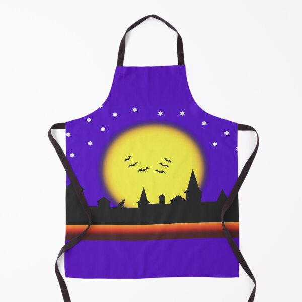 Item preview, Halloween, silhouettes of the Old Town against the background of the full moon at night and with bats flying around and scaring everybody designed and sold by helenkaiy.