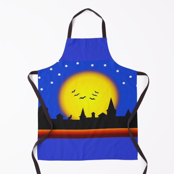 Item preview, Halloween, silhouettes of the Old Town against the background of the full moon at night and with bats flying around and scaring everybody designed and sold by helenkaiy.