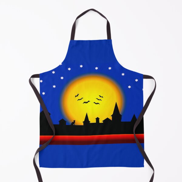 Item preview, Halloween, silhouettes of the Old Town against the background of the full moon at night and with bats flying around and scaring everybody designed and sold by helenkaiy.