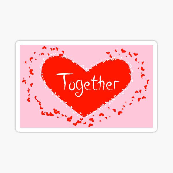 Inscription Together in a red heart surrounded by lesser hearts, postcard, Valentine's day Sticker