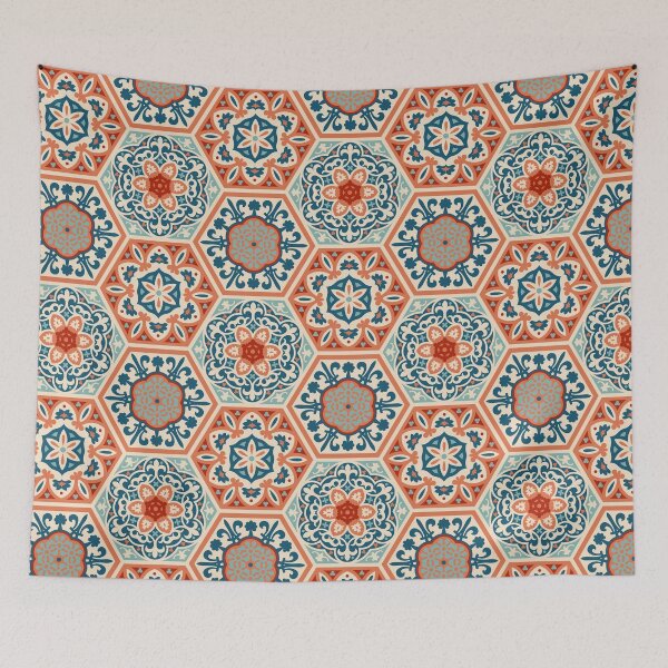 Item preview, PATCHWORK tiles 01, terracotta orange and teal blue designed and sold by Slanapotam.