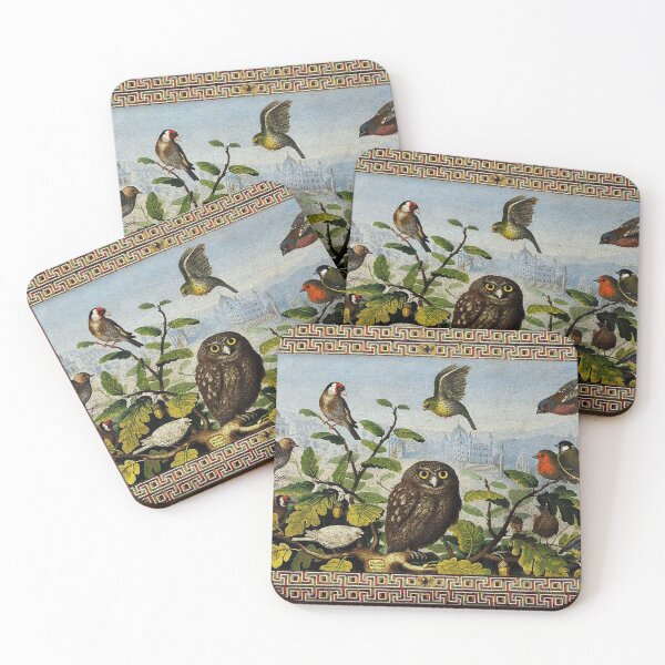 Item preview, OWL AND SMALL BIRDS ON OAK TREE,GREEN LEAVES AND CITY LANDSCAPE  Baroque Mosaic designed and sold by BulganLumini.