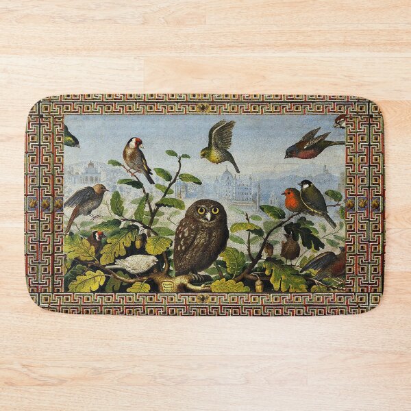 Item preview, OWL AND SMALL BIRDS ON OAK TREE,GREEN LEAVES AND CITY LANDSCAPE Baroque Mosaic designed and sold by BulganLumini.