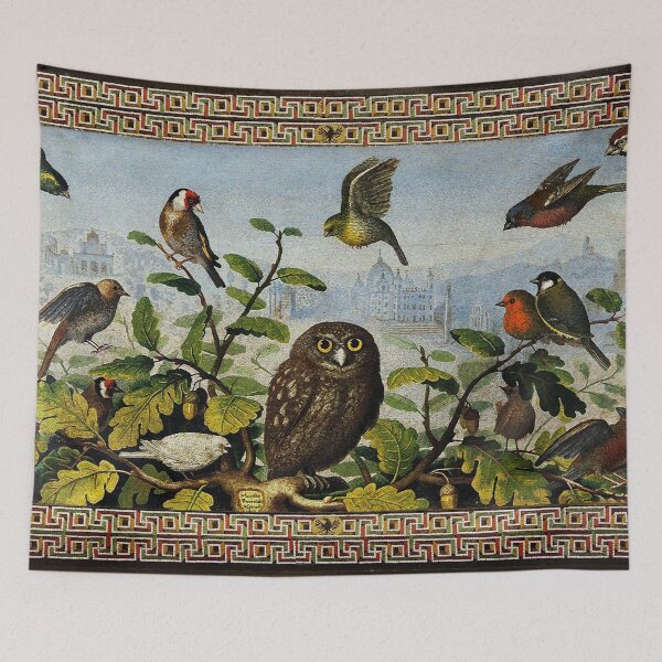 Item preview, OWL AND SMALL BIRDS ON OAK TREE,GREEN LEAVES AND CITY LANDSCAPE  Baroque Mosaic designed and sold by BulganLumini.