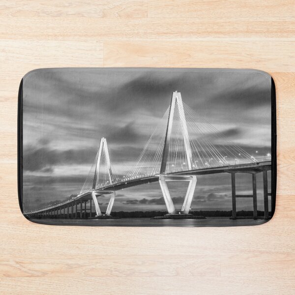 Item preview, Arthur Ravenel Bridge At Night Grayscale designed and sold by mljdwhite.