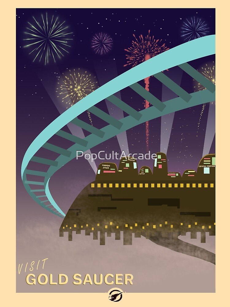 "Visit Gold Saucer Minimalist Travel Style Video Game Art" Poster