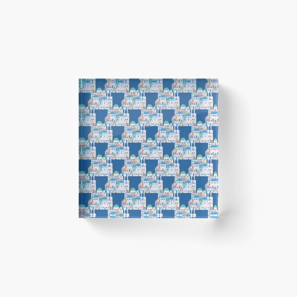 Item preview, Beautiful buildings of Greece on a blue background designed and sold by kristiillustra.