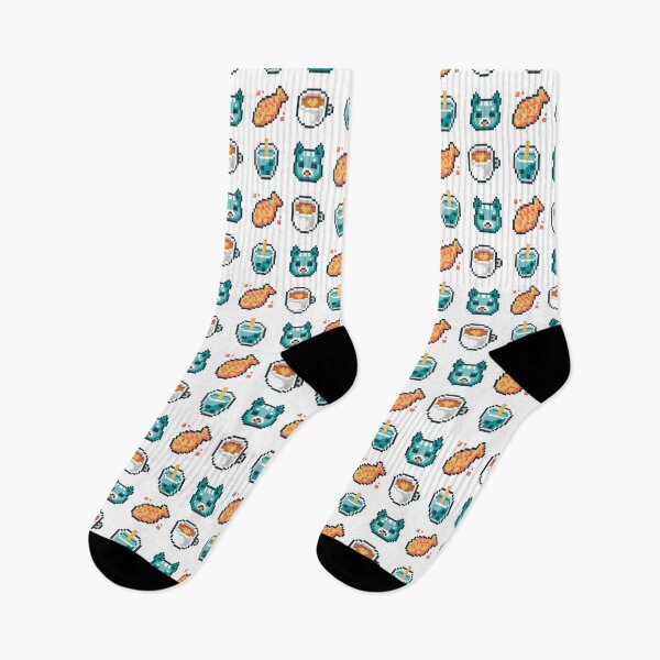 Item preview, Cat Cafe - pattern - pixel art - teal & orange designed and sold by warmfuzzylogic.