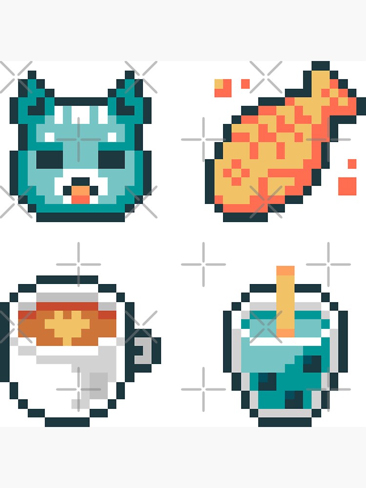 Cat Cafe pattern pixel art teal orange