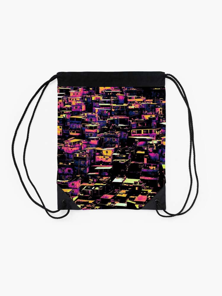 Alternate view of Homes On A Hill Pop Art Drawstring Bag