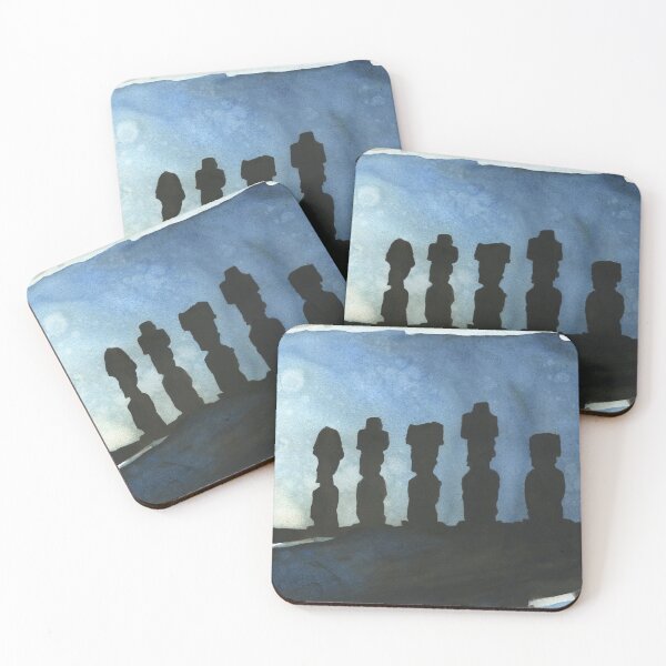 Item preview, Watercolor painting Moai statues Easter Island art. designed and sold by rfoxphoto.