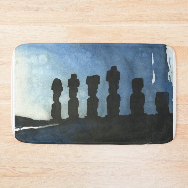 Item preview, Watercolor painting Moai statues Easter Island art. designed and sold by rfoxphoto.