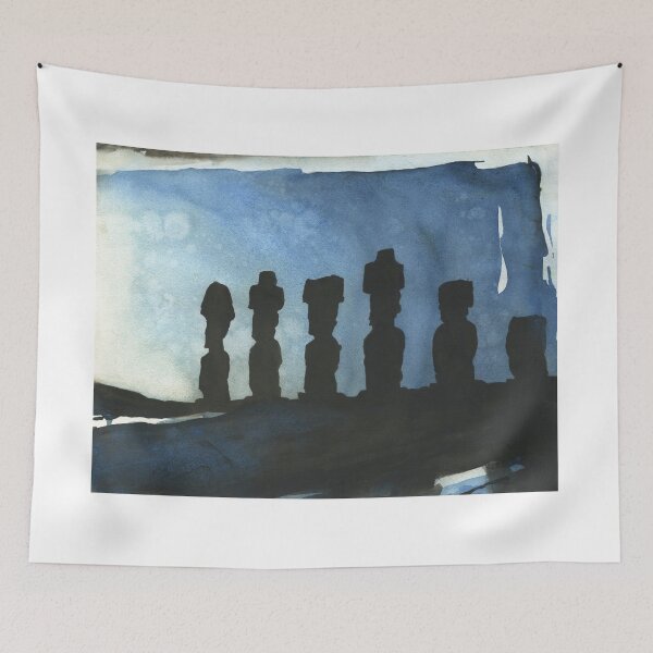 Item preview, Watercolor painting Moai statues Easter Island art. designed and sold by rfoxphoto.