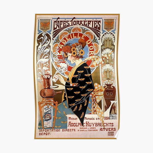 Cafés torréfiés Labeille dor. French art nouveau poster Poster