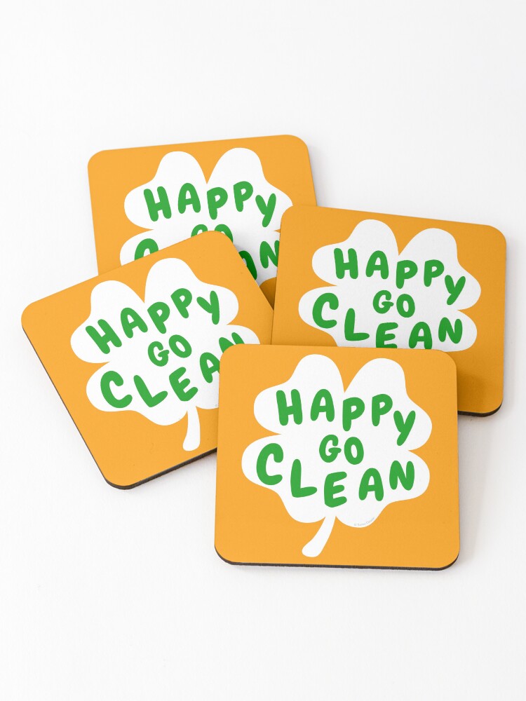 Thumbnail 1 of 5, Coasters (Set of 4), Happy Go Clean Funny St. Patrick's Day Clover Leaf Housekeeping Lady Gifts designed and sold by SavvyCleaner.