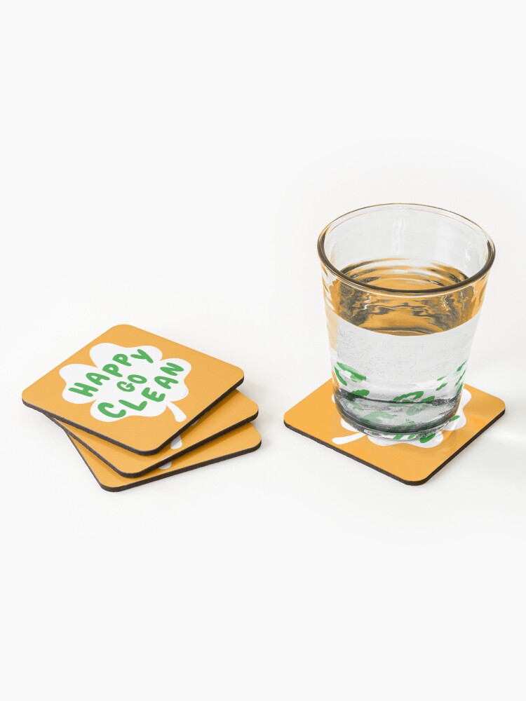 Thumbnail 2 of 5, Coasters (Set of 4), Happy Go Clean Funny St. Patrick's Day Clover Leaf Housekeeping Lady Gifts designed and sold by SavvyCleaner.