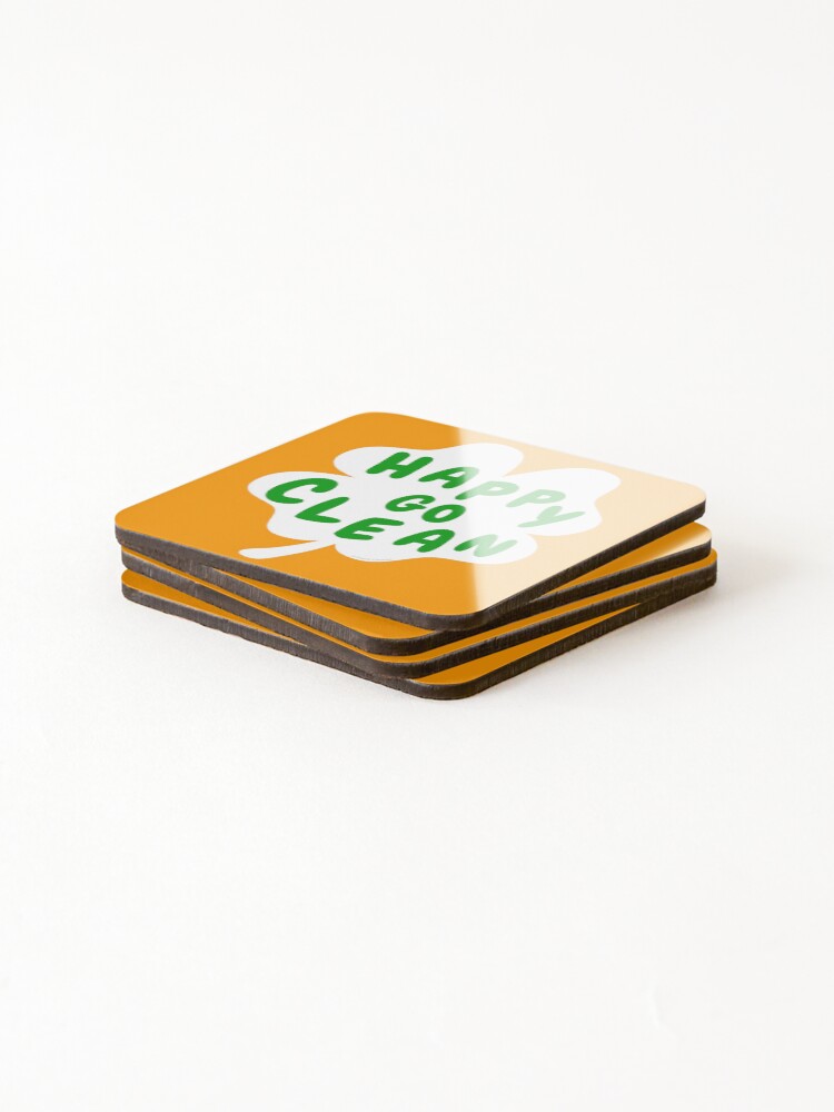 Thumbnail 4 of 5, Coasters (Set of 4), Happy Go Clean Funny St. Patrick's Day Clover Leaf Housekeeping Lady Gifts designed and sold by SavvyCleaner.