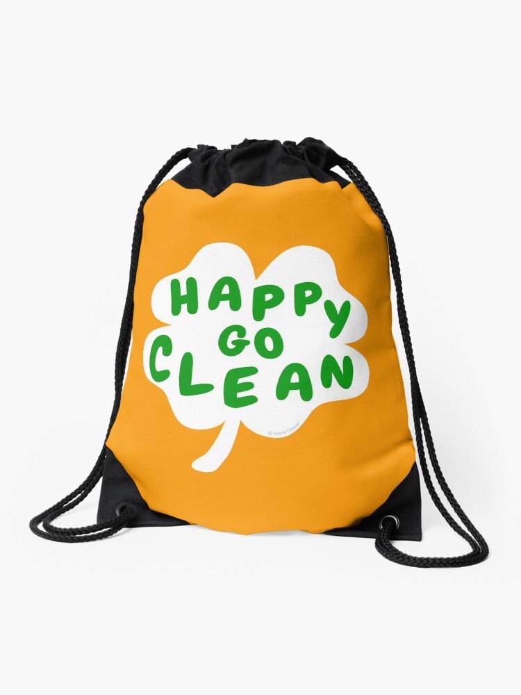 Thumbnail 1 of 3, Drawstring Bag, Happy Go Clean Funny St. Patrick's Day Clover Leaf Housekeeping Lady Gifts designed and sold by SavvyCleaner.