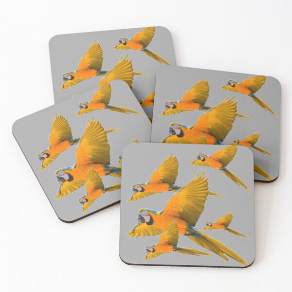 Item preview, BLUE-GOLD FLYING MACAWS, PARROTS GREY ART PATTERNS designed and sold by sharlesart.