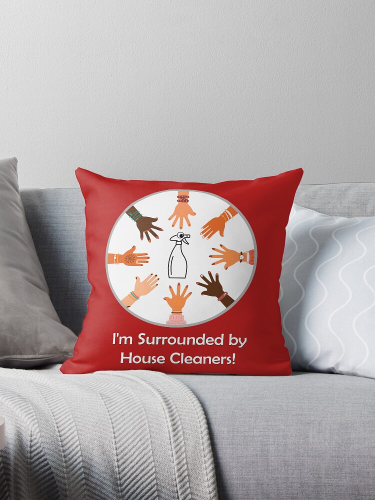 Thumbnail 1 of 4, Pillow, Spray Bottle Surrounded by House Cleaners Cleaning Supplies Fun designed and sold by SavvyCleaner.