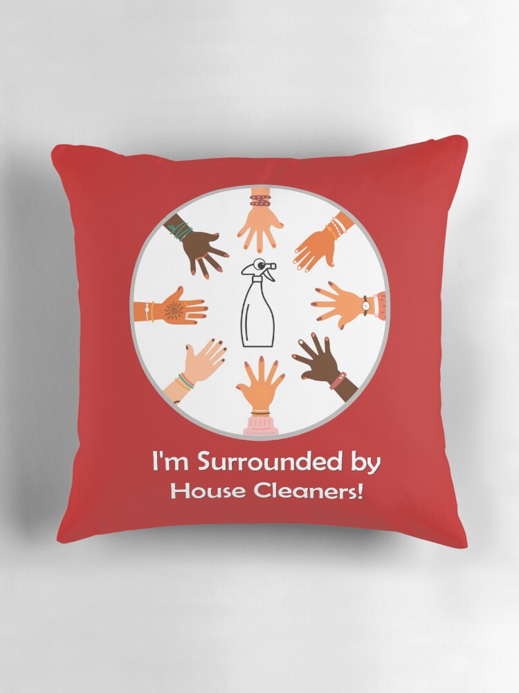 Thumbnail 3 of 4, Pillow, Spray Bottle Surrounded by House Cleaners Cleaning Supplies Fun designed and sold by SavvyCleaner.