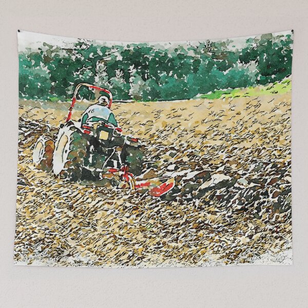 Aperçu de l'œuvre Hortus Conclusus: un tracteur laboure le champ créée et vendue par Giuseppe Cocco.