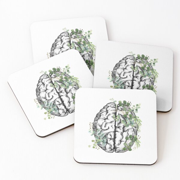 Item preview, Human brain with green leaver eucaliptus, watercolor style designed and sold by Collagedream.