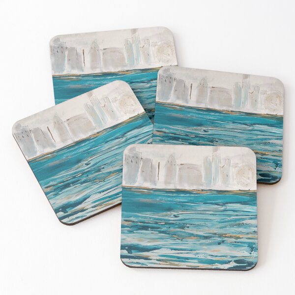 Item preview, Abstract Cityscape Art Print Turquoise & Gold designed and sold by Teresa Tilley.