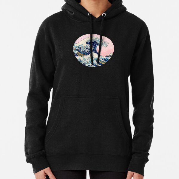 The Great Wave off Kanagawa pink sunset Pullover Hoodie