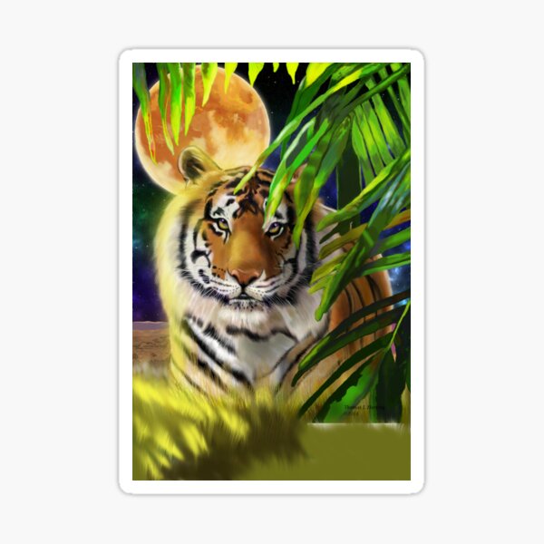 Stalking tiger hidden jungle. Best time to hunt is with the moon at your back. Sticker