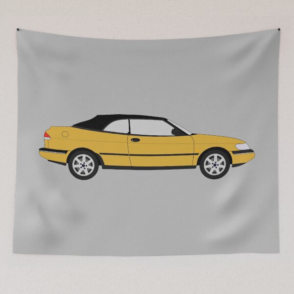 Item preview, Yellow Saab 900 SE Convertible Classic Car designed and sold by RedBubbleBath.