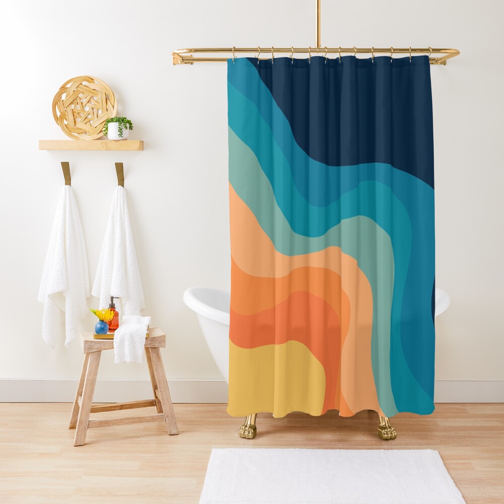 Retro style waves decoration Shower Curtain