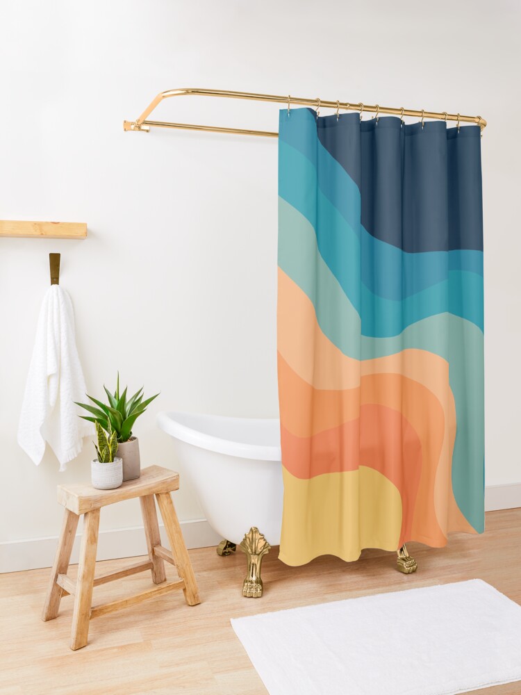 Alternate view of Retro style waves decoration Shower Curtain