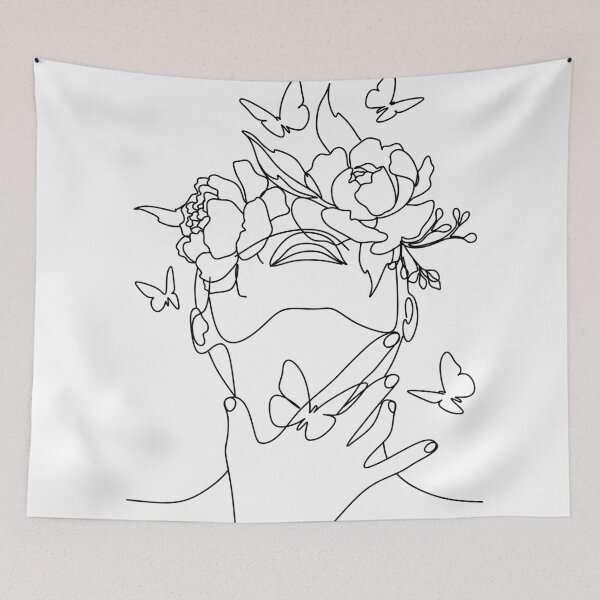 Item preview,  Girl Face Hands With Flowers Instead Head. Minnimalist Art designed and sold by OneLinePrint.